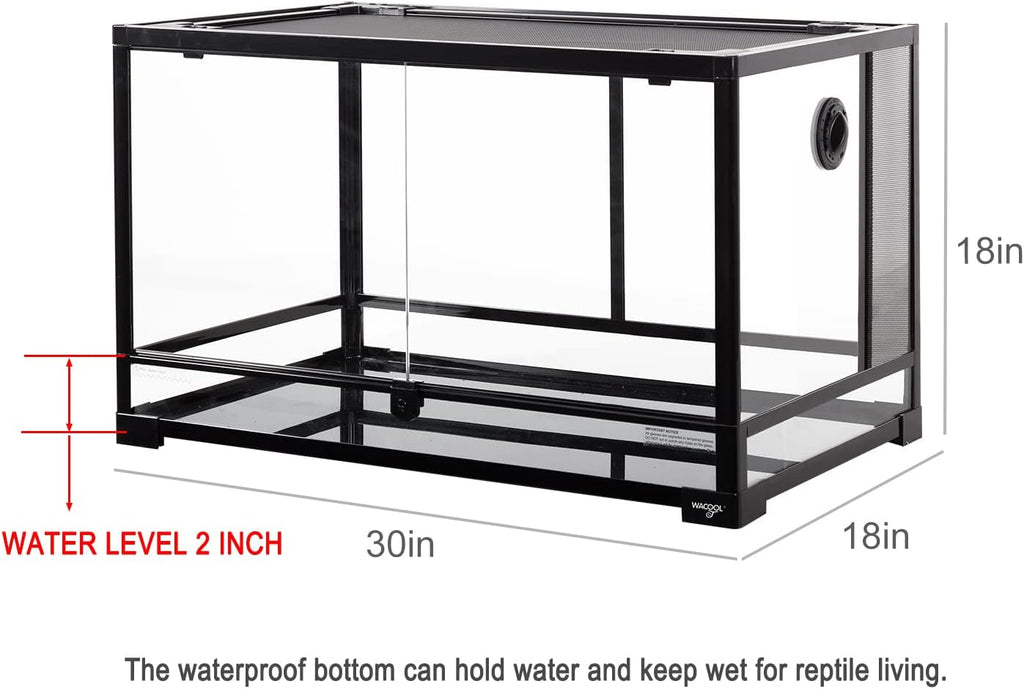 Tempered Glass 40 Gallon Reptile Tank, Front Opening Reptile Terrarium 30" x 18" x 18" for Bearded Dragon Gecko