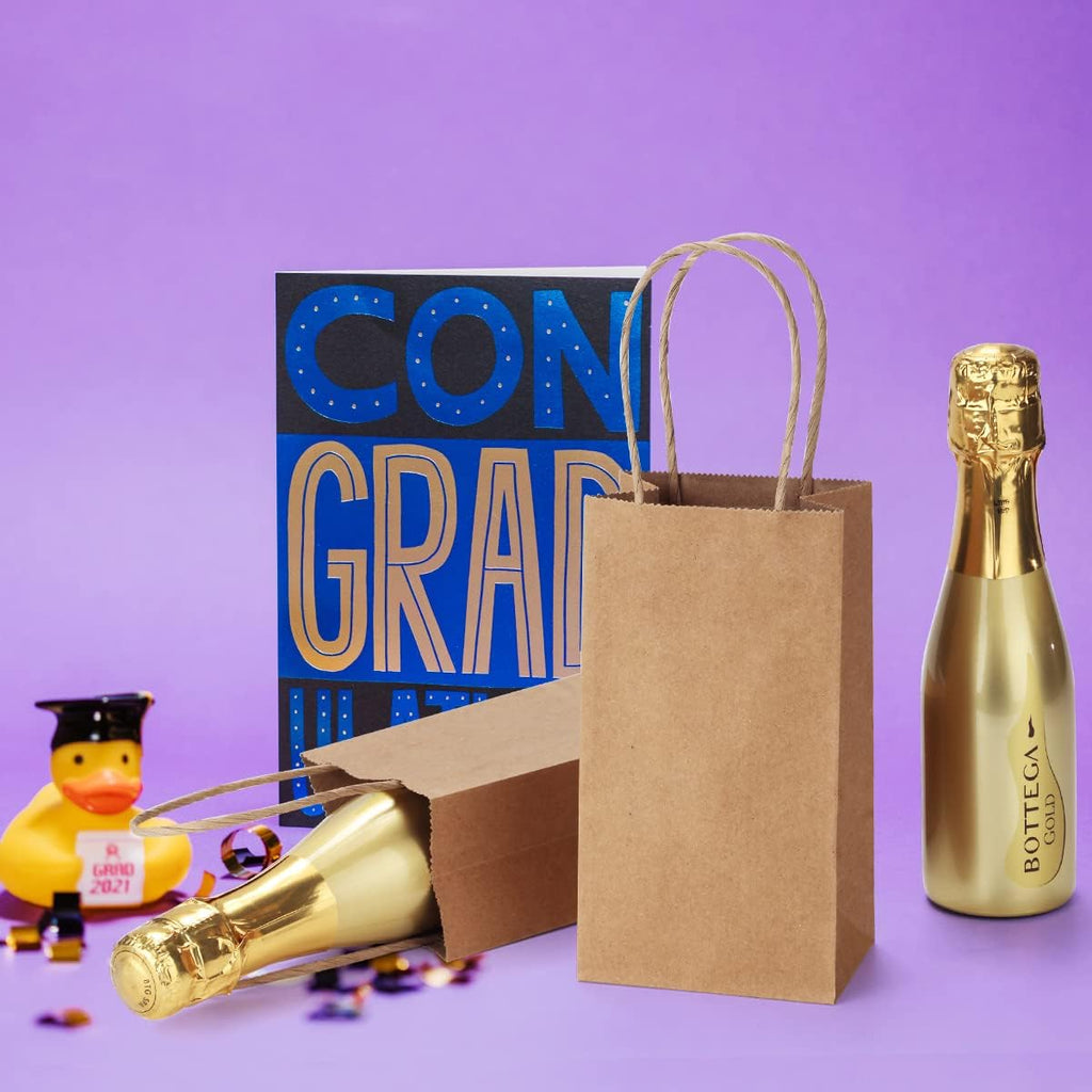 Kraft Brown Gift Bags with Handles Bulk 200 Pack 3.5x2.4x6.7 Inch