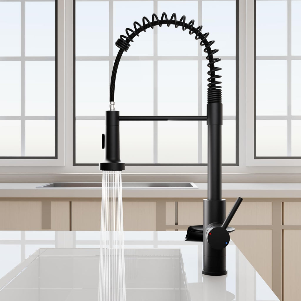 Kitchen Sink Pull Down Faucet with Cup Washer Single Handle Commercial Industrial Pull Out Spring Faucets with Glass