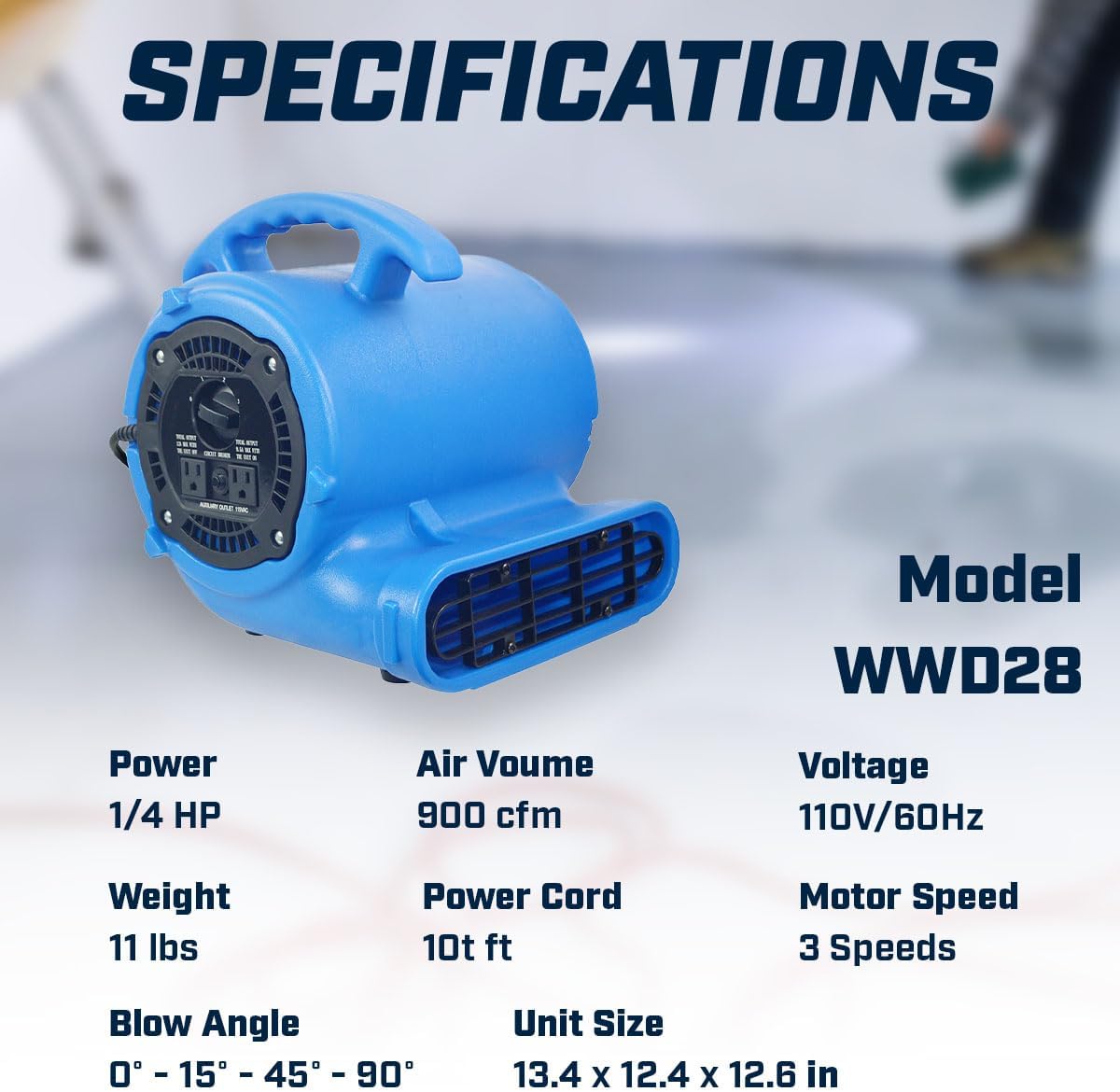 1/4hp 900CFM Air Mover Carpet Dryer Floor Fan Cooling Fan - Industrial Heavy Duty Abanico de Piso Blower Fan with