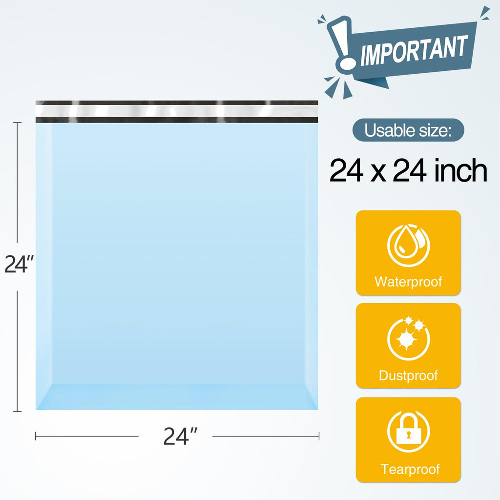 Light Blue Large Poly Mailers 24x24 for Clothes, Business, 50pcs