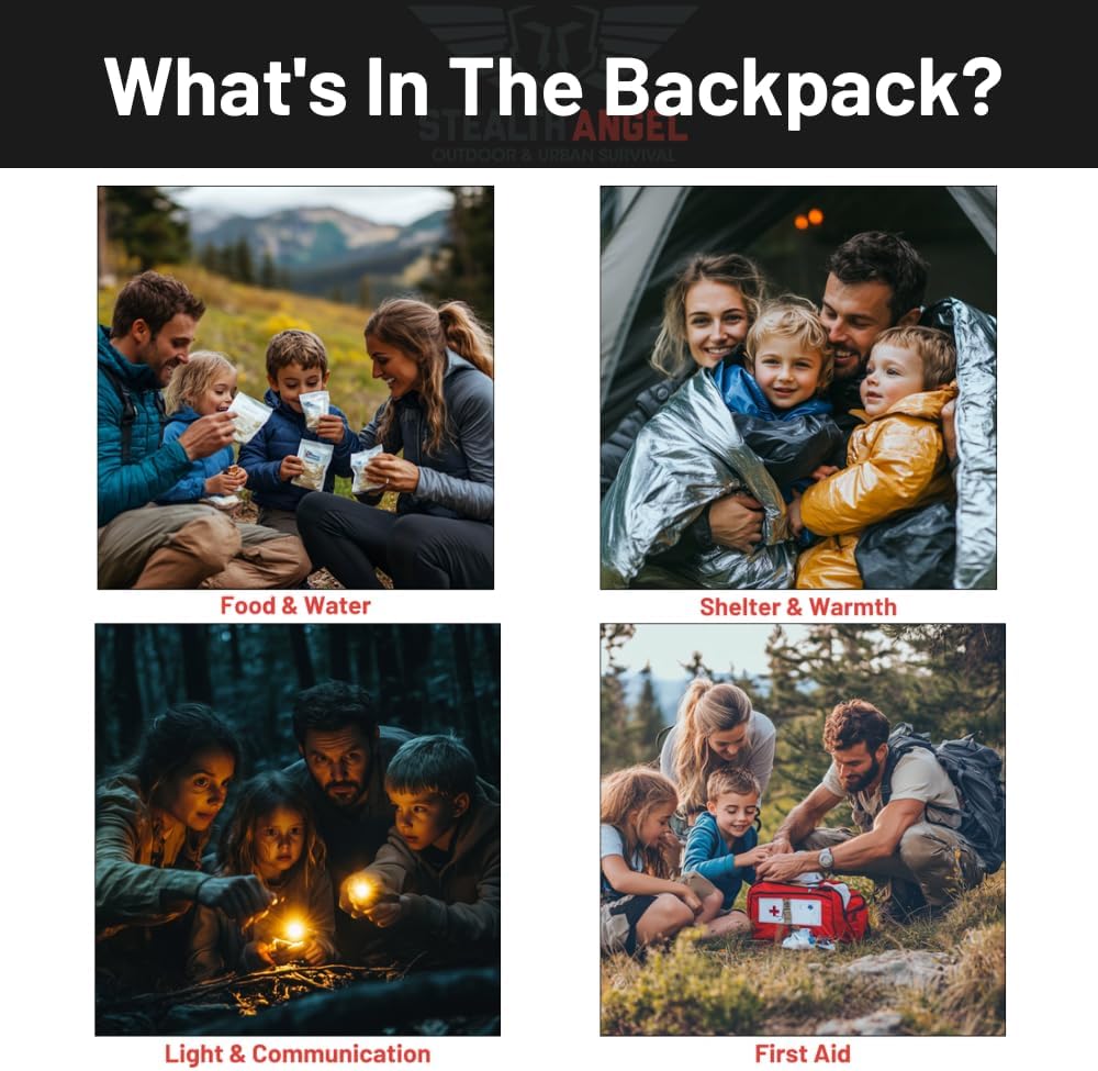 Survival - 72 Hour Family Emergency Kit - 1-5 Person Survival Bag for Earthquakes, Hurricanes, and Other Natural