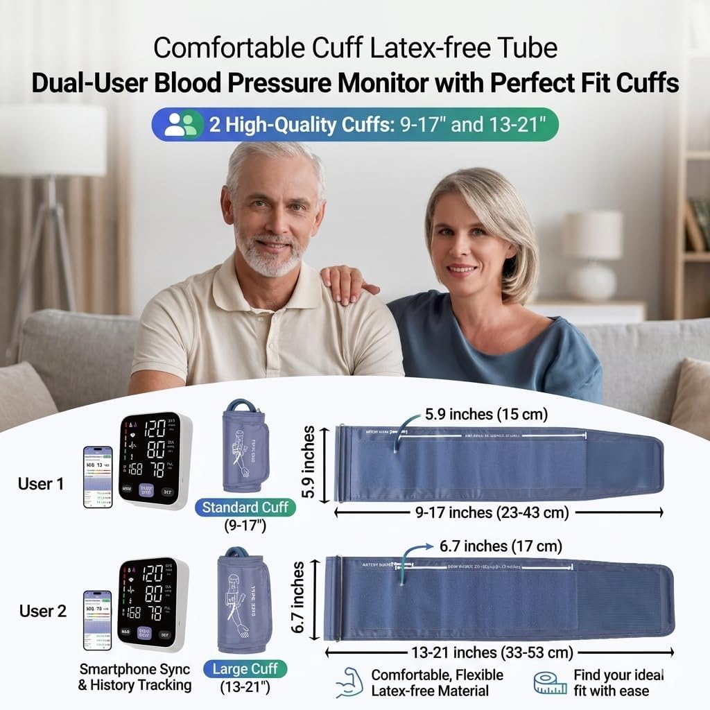 Upper Arm Blood Pressure Monitor for Home Use 17" Large & 21" XL Extra Large Cuff Big arm, Free APP Bluetooth Sync