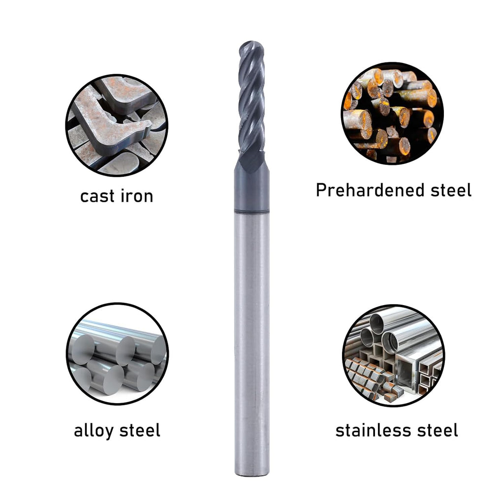 3/32" 4 Flute Carbide Ball Nose End Mill 1/8" Shank Diameter 5Pcs