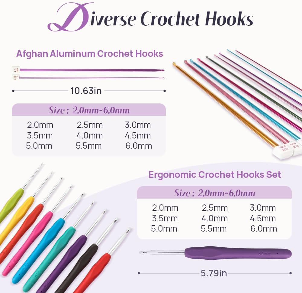 Crochet Kits for Beginner Adults, All Inclusive Crochet Set with 9 Size Crochet Hooks, Afghan Crochet Needles