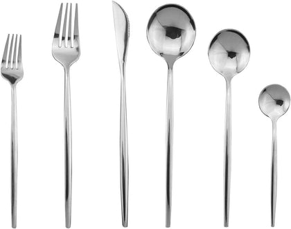 Silverware Set, Mirror Polished Silver Flatware Cutlery Set Service for 4, Shiny Finish 24 Pieces Stainless Steel