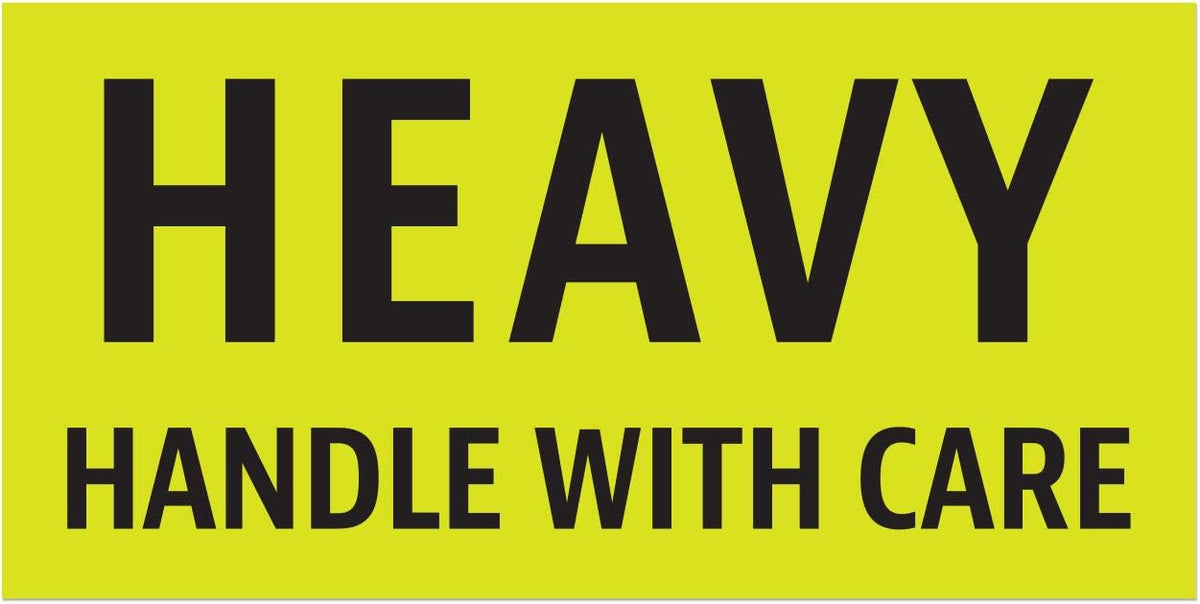 Caution Heavy, Handle with Care Labels (4 x 2 inch, Fluorescent Yellow with Bold Letters - 900 Labels) Warning Heavy