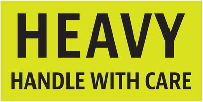 Caution Heavy, Handle with Care Labels (4 x 2 inch, Fluorescent Yellow with Bold Letters - 900 Labels) Warning Heavy