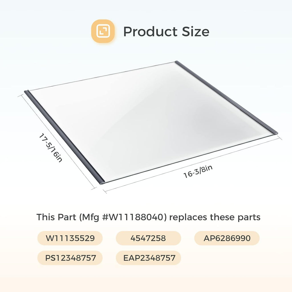 Upgraded W11188040 Refrigerator Glass Shelf (Upper) Compatible with Whirlpool Maytag, Tempered Glass Shelf Parts Replaces W11135529, 4547258, AP6286990, PS12348757, EAP2348757, W11188040RC