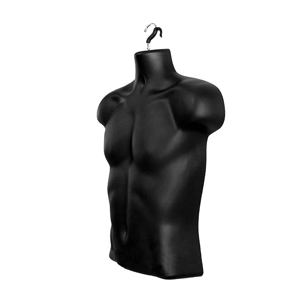 Male Mannequin Torso with Metal Stand, Black (Set of 2) | Hollow back body stackable dress form for t-shirt display