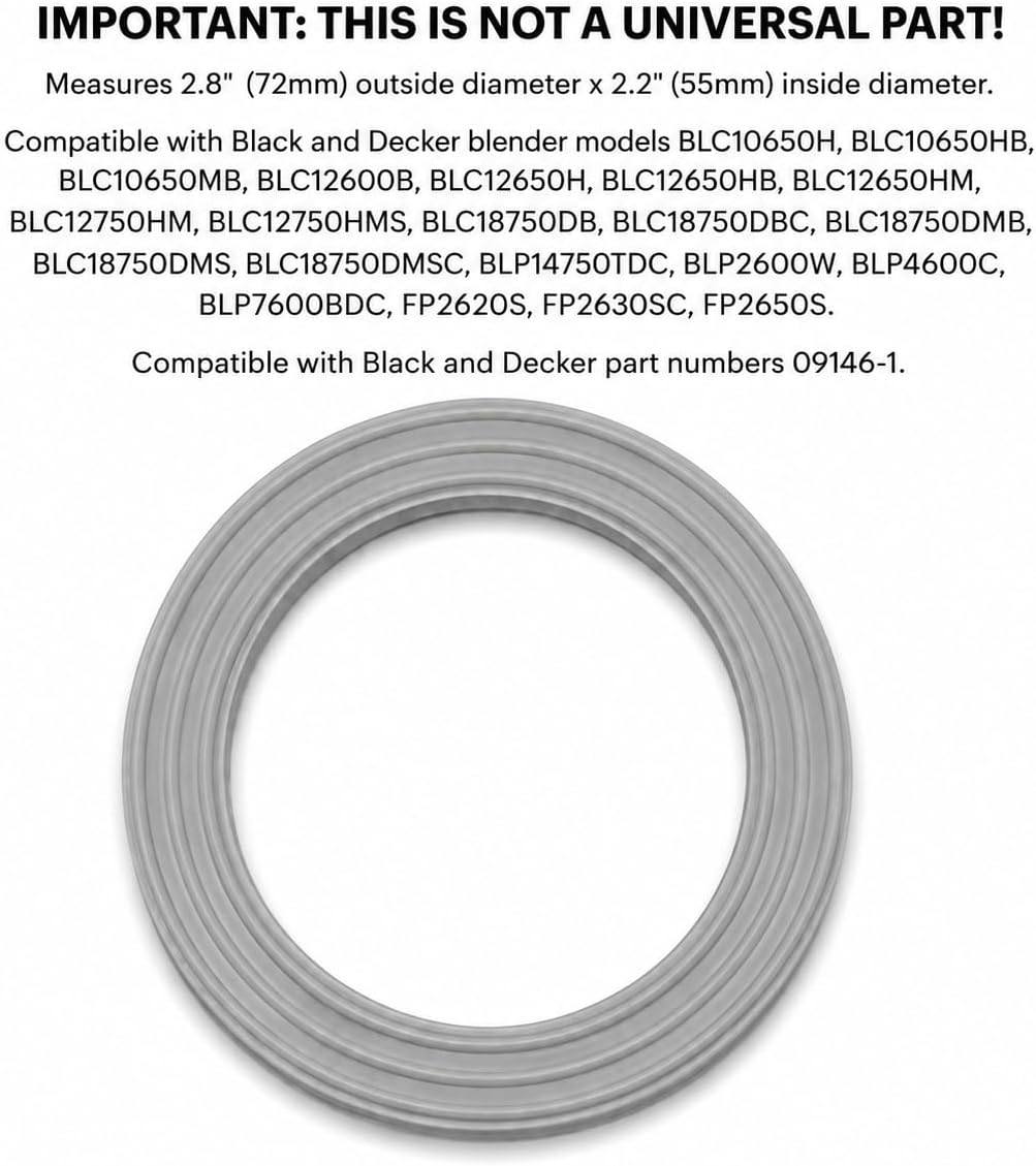 Blender Gasket Seal fits Select Black and Decker Models 2 PACK | NOT UNIVERSAL Measures 2.8" (72mm) OD x 2.2" (55mm)