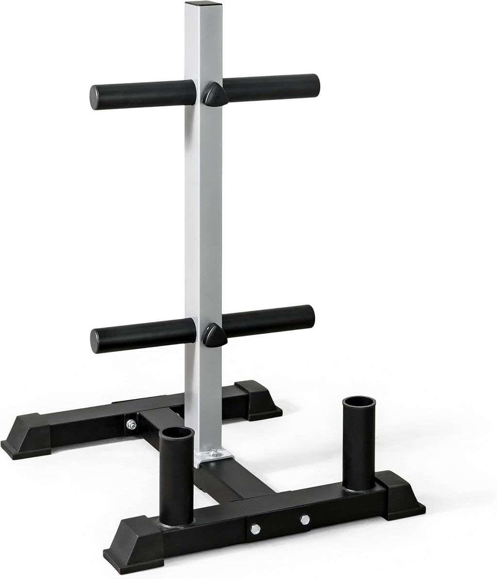 Olympic Bumper Plate Tree Rack with Barbell Holders, Heavy-Duty Weight Plate Storage Rack for Home Gym, Steel Olympic