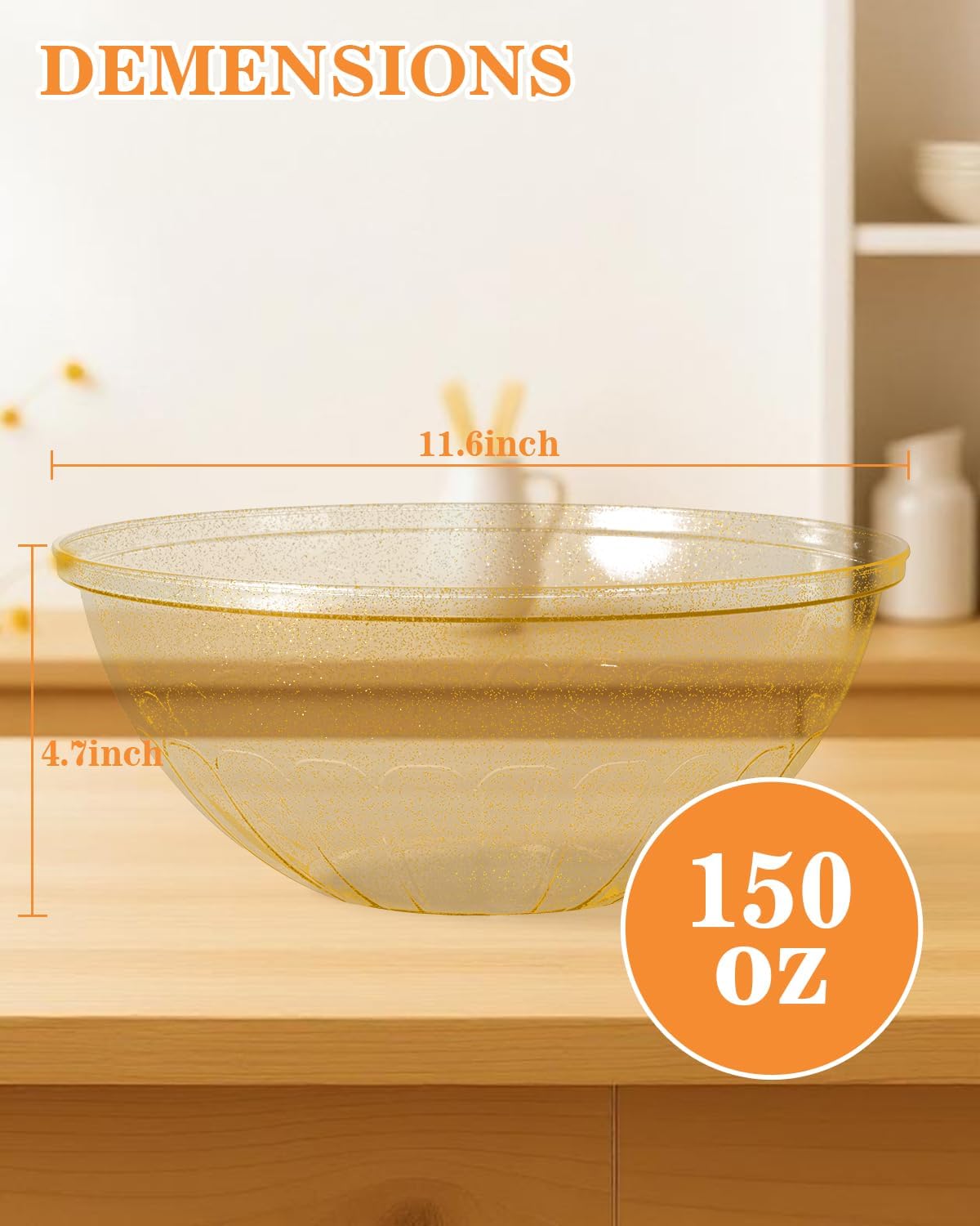 150 Oz Glitter Gold Plastic Serving Bowls, 4 Pack