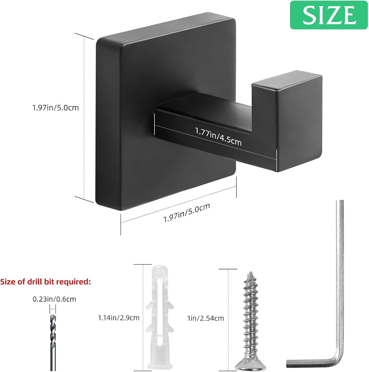Heavy Duty Stainless Steel Towel Hooks, Wall Mounted Square Robe Hooks for Bathroom, Kitchen, Bedroom, Hotel Matte