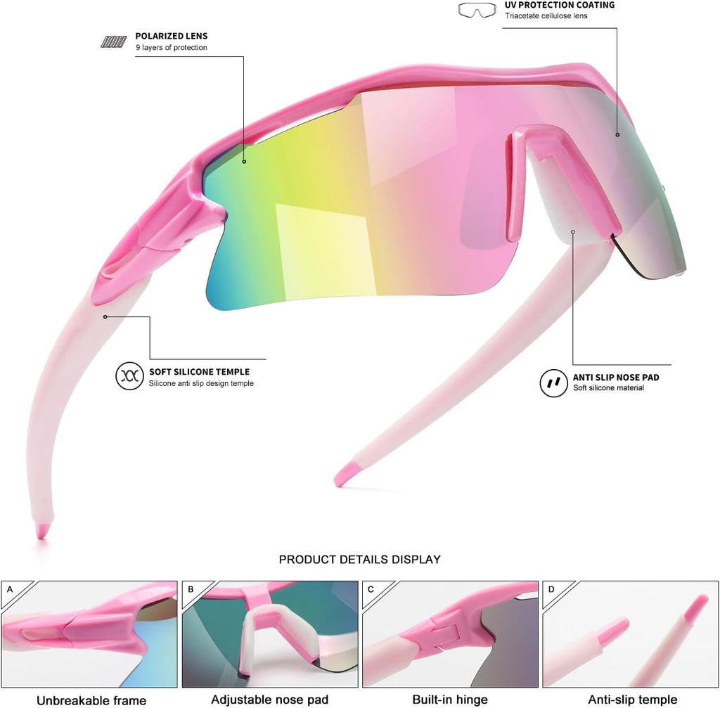 Polarized Sports Sunglasses for Men Women and Youth, UV400 Protection Ideal for Cycling Baseball Fishing Golf Running
