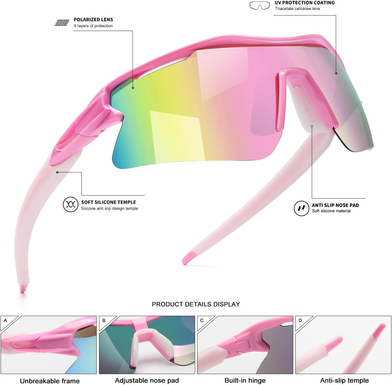 Polarized Sports Sunglasses for Men Women and Youth, UV400 Protection Ideal for Cycling Baseball Fishing Golf Running