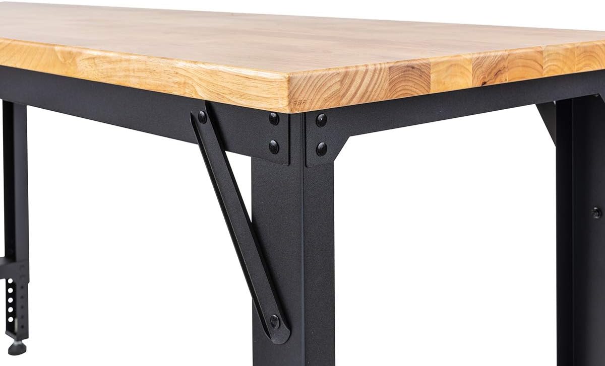 6' Adjustable Height Steel and Solid Wood Workbench Station