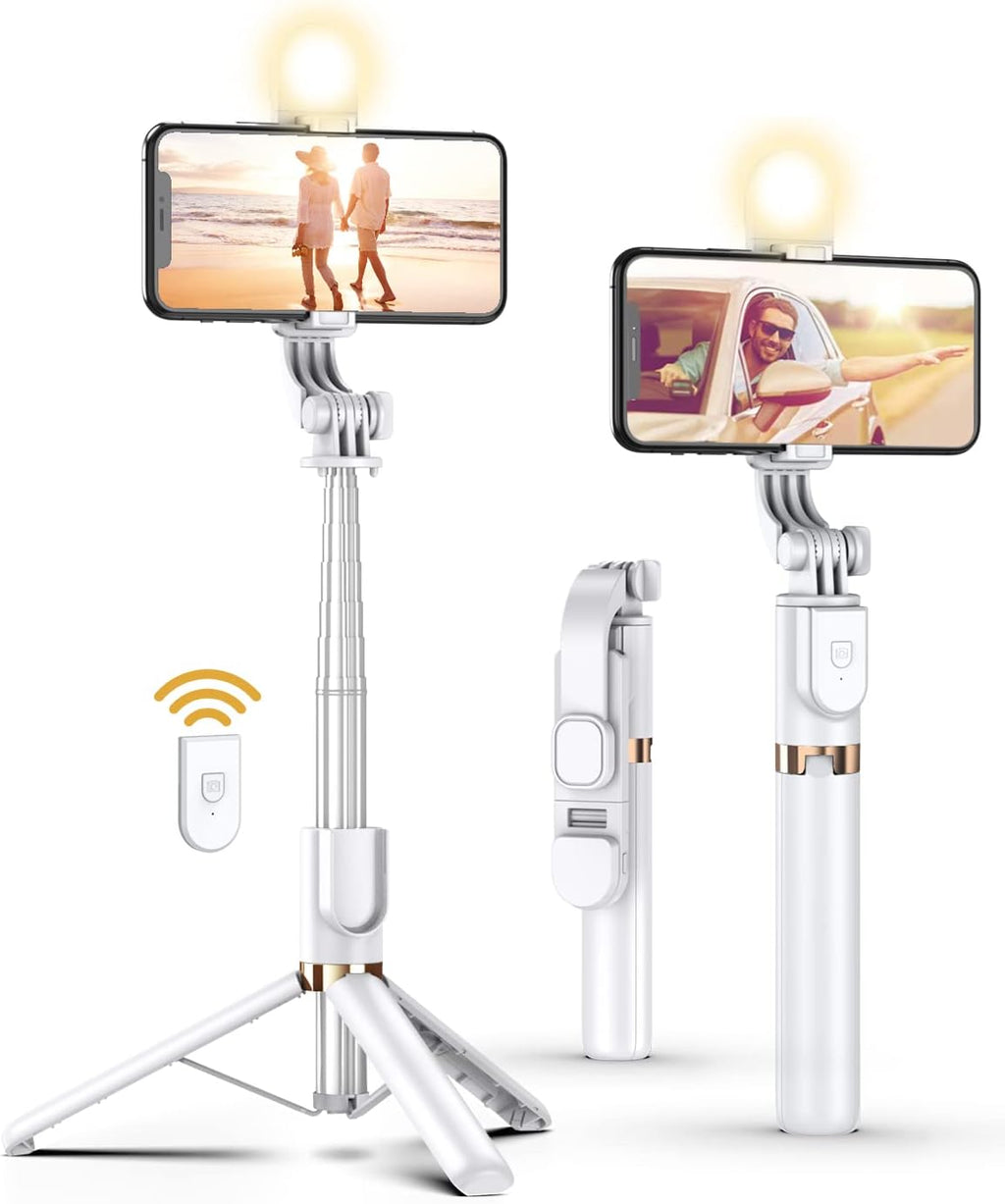 Selfie Stick Tripod with Wireless Remote, 46'' Cellphone Selfie Stick Tripod with LED Fill Light, for iPhone