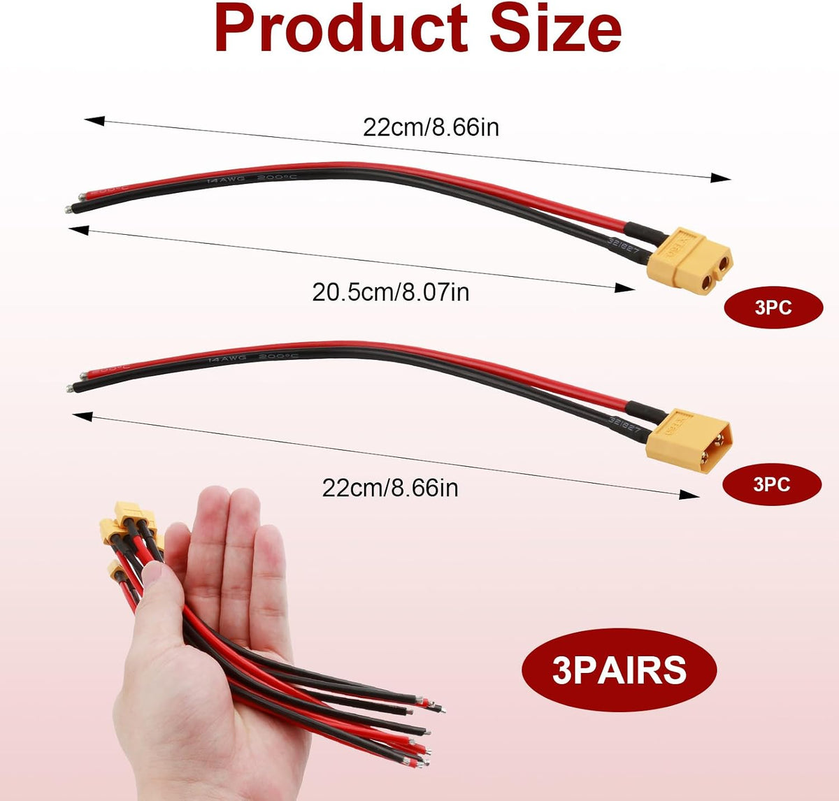 XT60 Connector Plug Cable with Plug and Socket Pigtail Leads (6 Pcs)