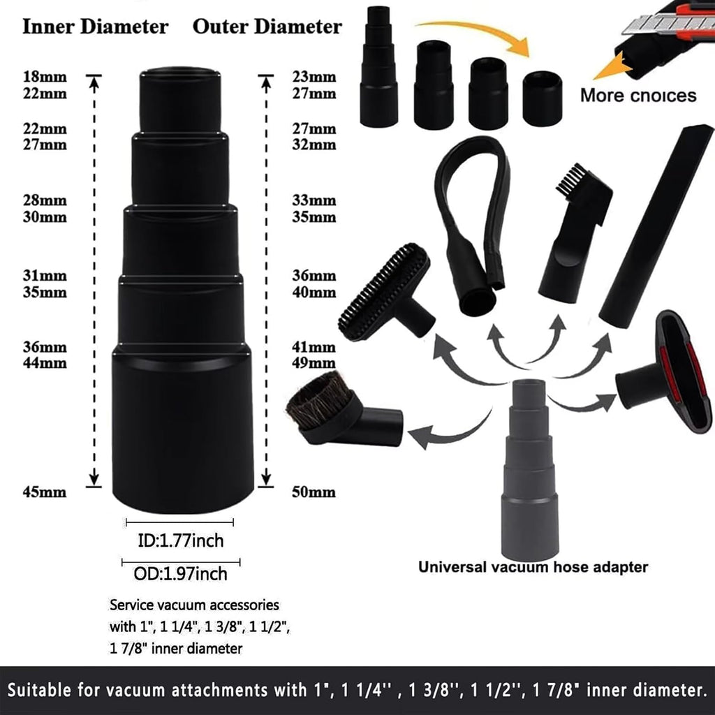 15 Pcs Universal Vacuum Attachments & Brushes for Shop Vac Accessories - 2 1/2" to 1 1/4" Hose Adapter for Shop Vac