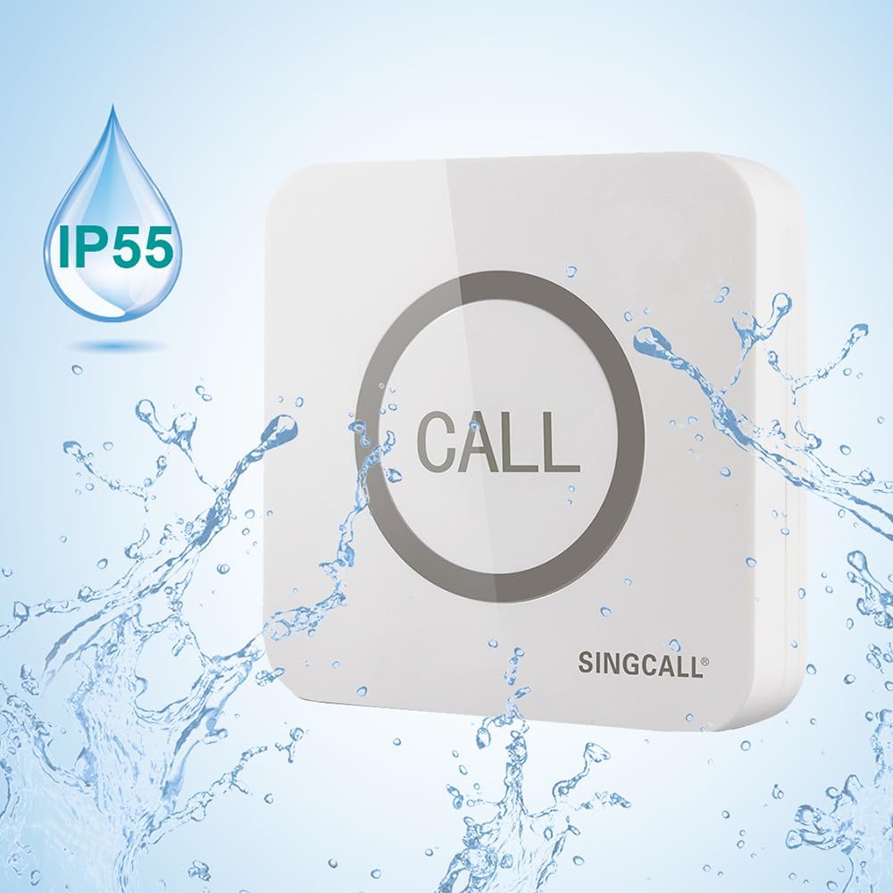 Restaurant Pager System, 2 Waterproof Wireless Call Buttons