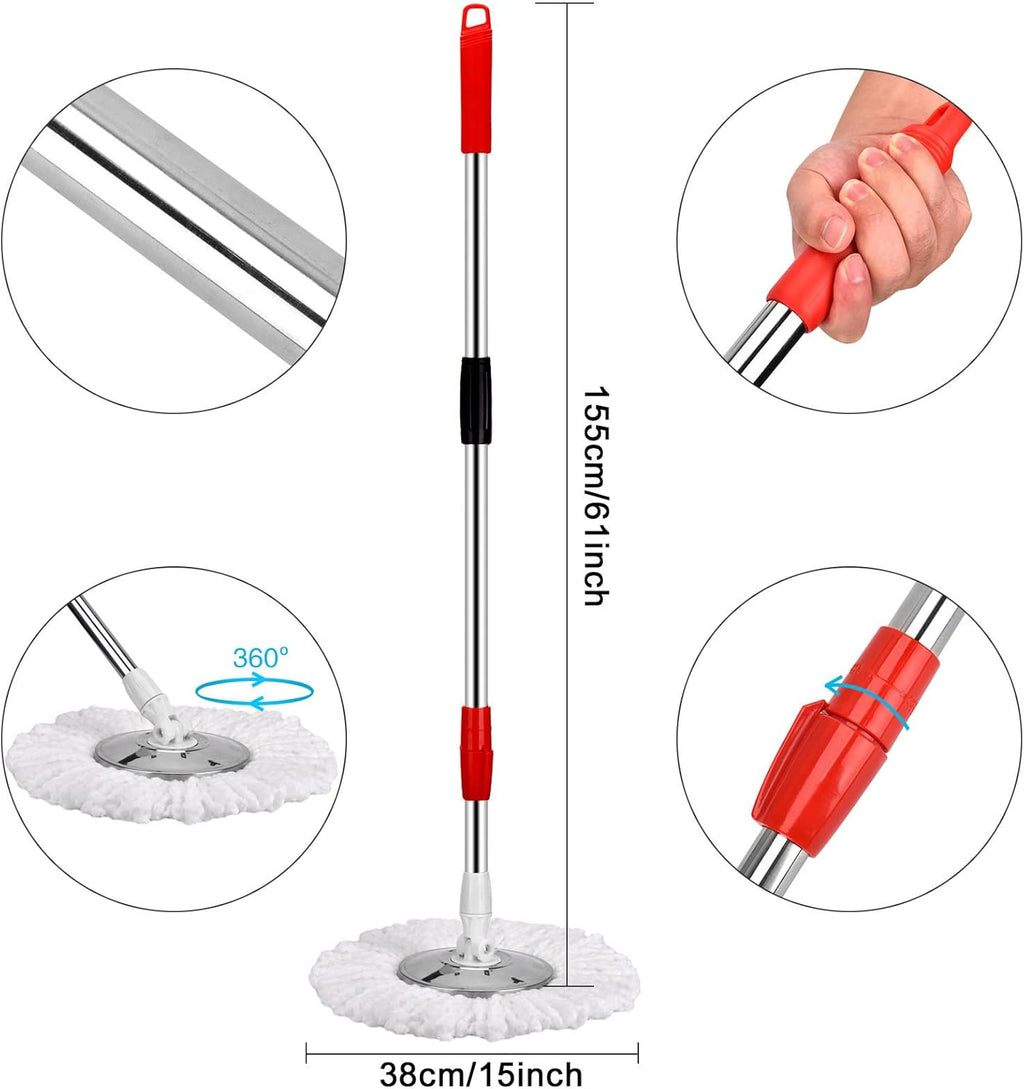 Mop and Bucket Set, 360° Spin Mop and Bucket with Wringer Set and 3 Microfiber Mop Refills, Stainless Steel 61"