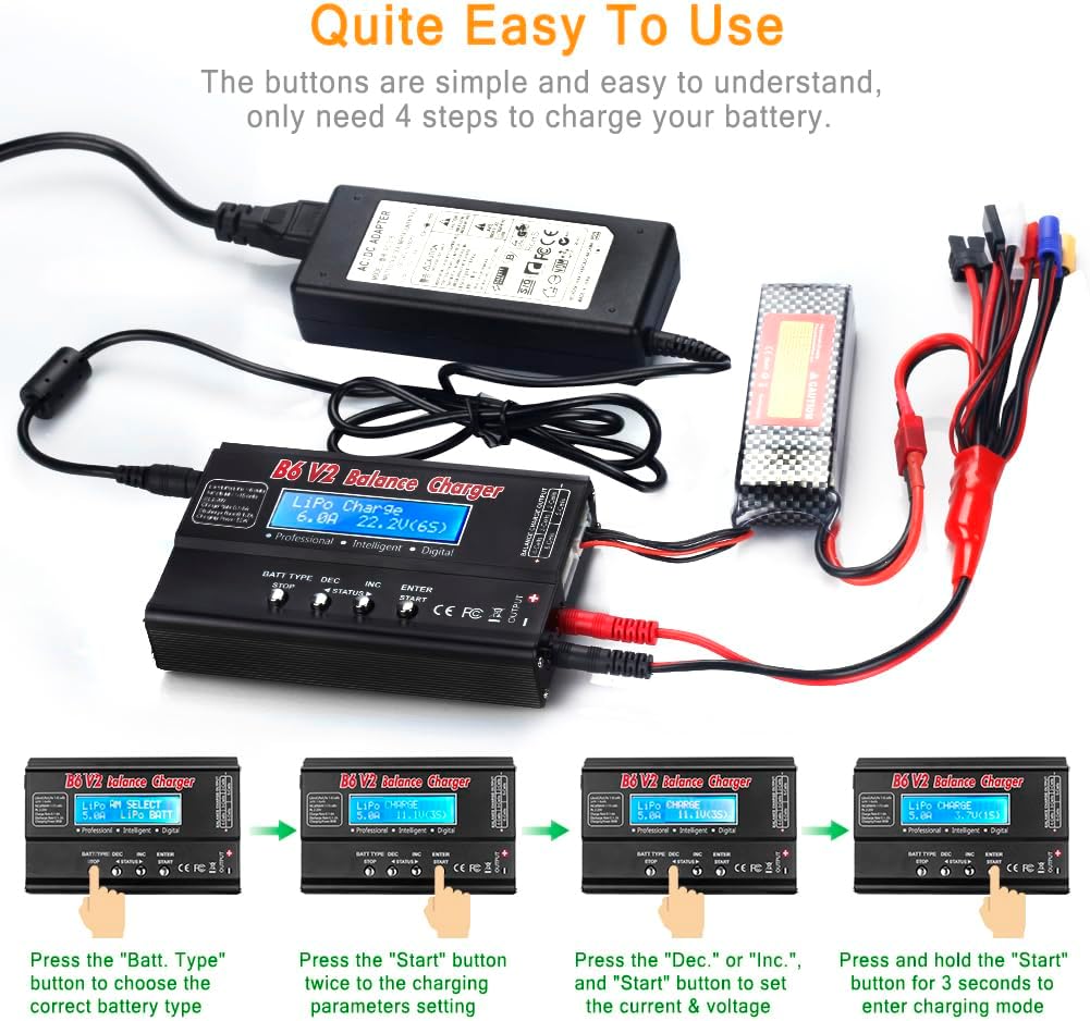 LiPo Battery Charger, 80W 6A Balance Fast Battery Charger for RC Toy Model | Battery Charger Discharger for 1S-6S