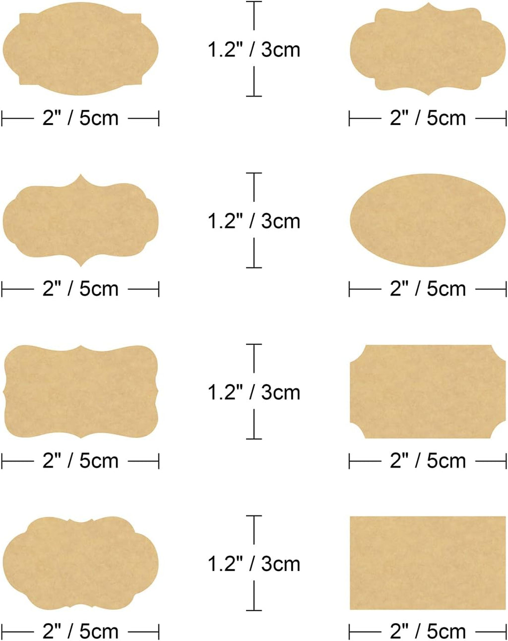 Fancy Shape Kraft Label Stickers, 256 Pcs Gift Tag Stickers