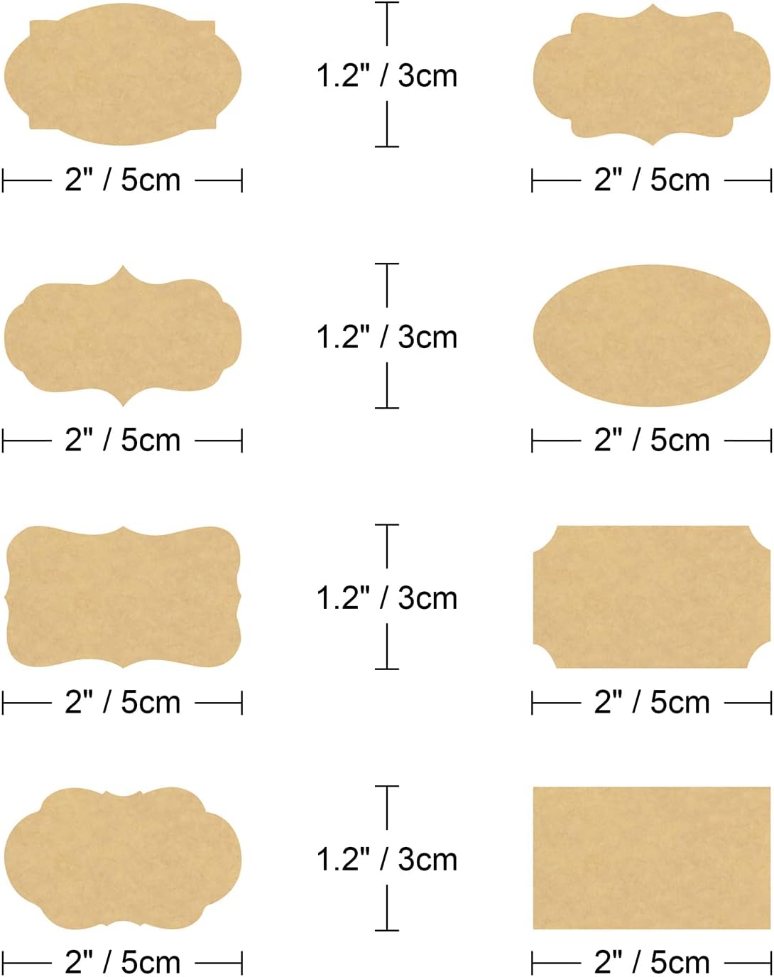 Fancy Shape Kraft Label Stickers, 256 Pcs Gift Tag Stickers