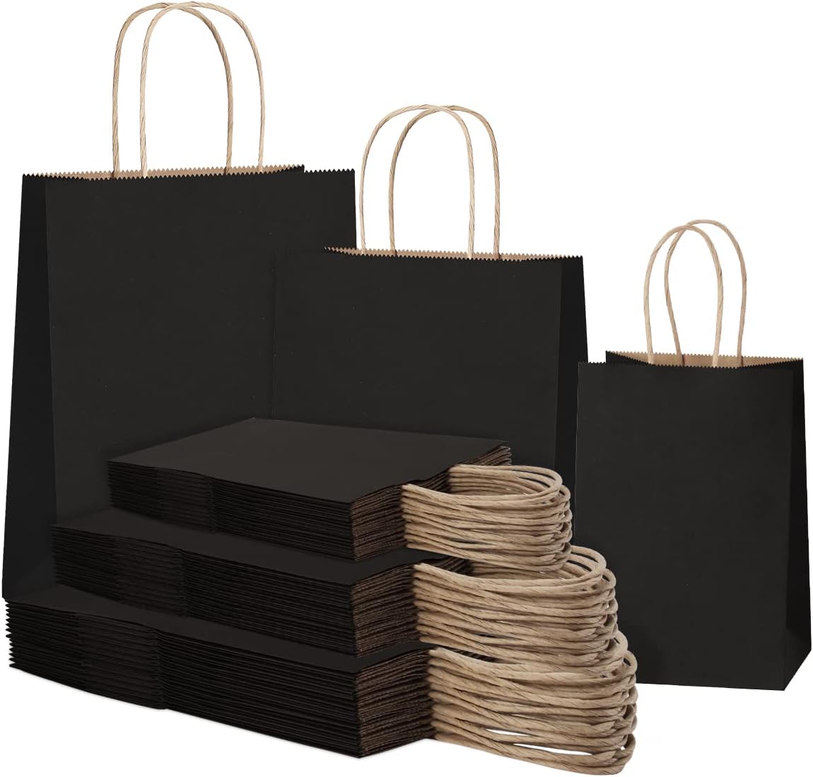 45Pcs Black Paper Bags with Handles, Assorted Sizes Gift Bags Kraft