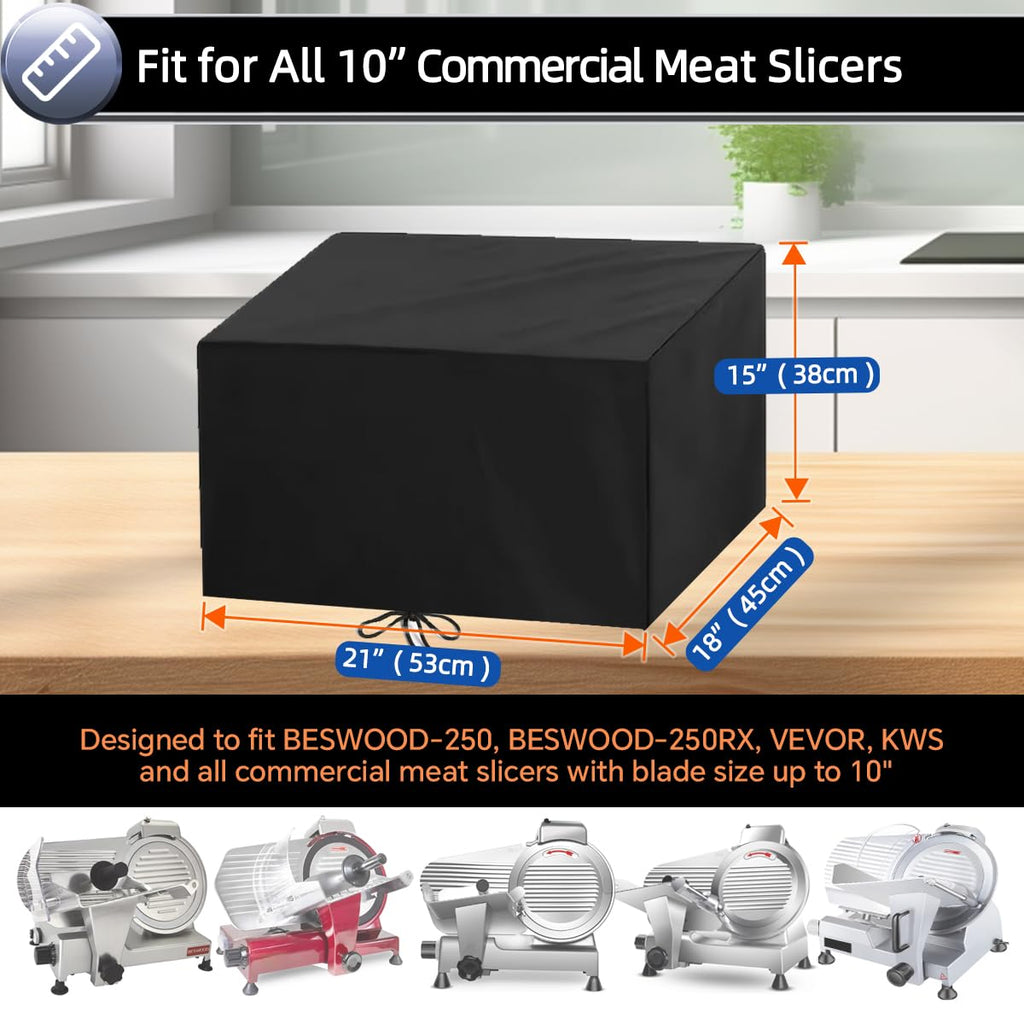 Adortec Meat Slicer Dust Cover for 10" Commercial Slicer, Compatible with BESWOOD 250, VEVOR, KWS, and All Table Top Electric Deli Slicers with 10 Inch Blade, Black