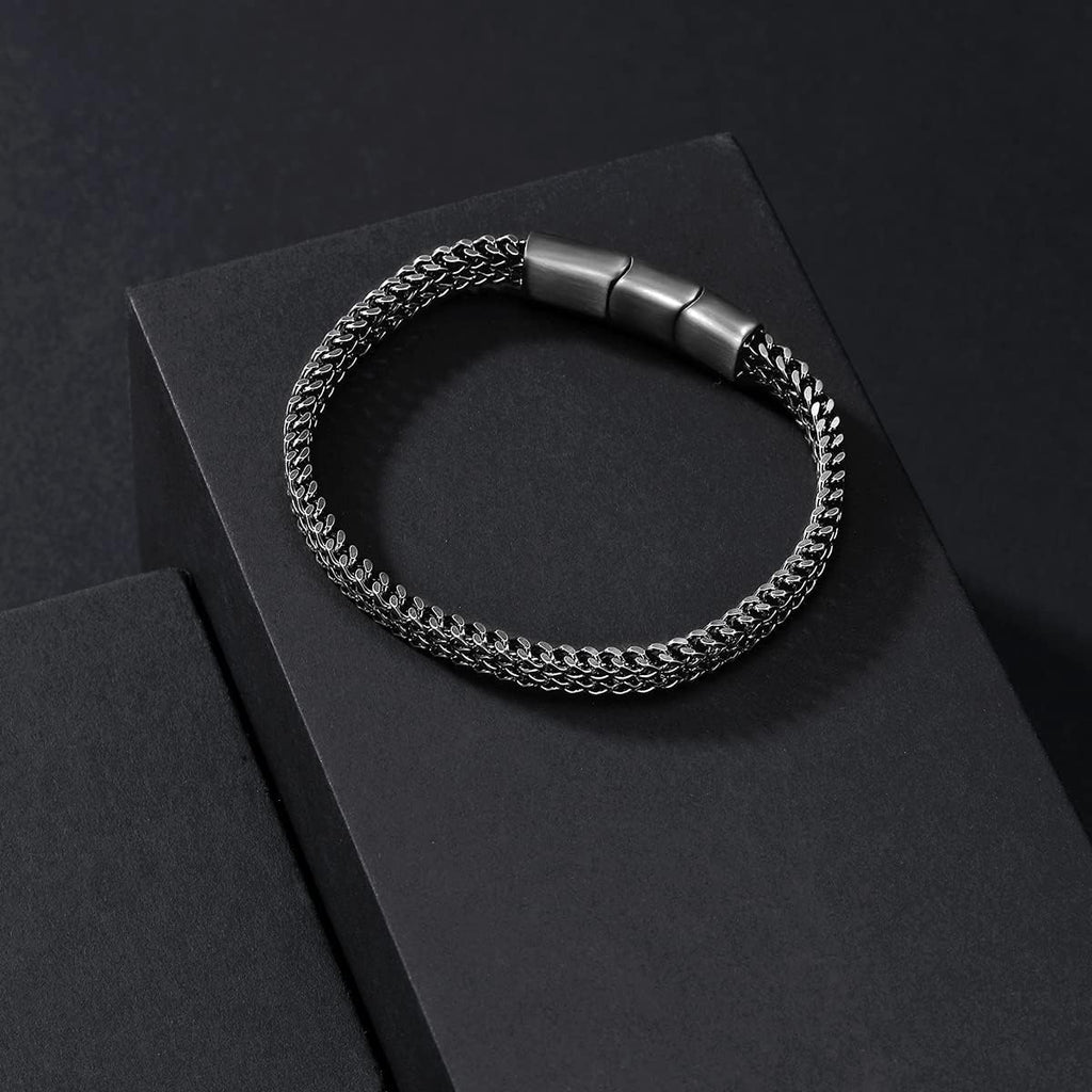 Mens Bracelet-Stainless Steel Magnetic Clasp Franco Chain Bracelets for Men