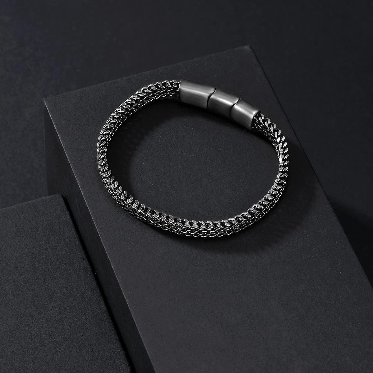 Mens Bracelet-Stainless Steel Magnetic Clasp Franco Chain Bracelets for Men