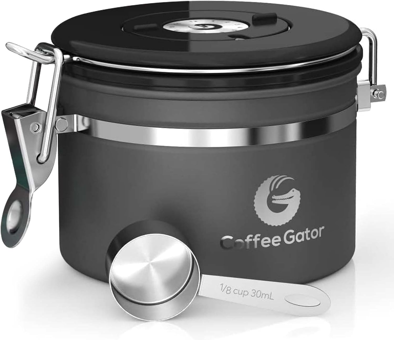 Coffee Canister, 11oz Airtight Stainless Steel Kitchen Food Storage Container with Date-Tracker, CO2-Release Valve