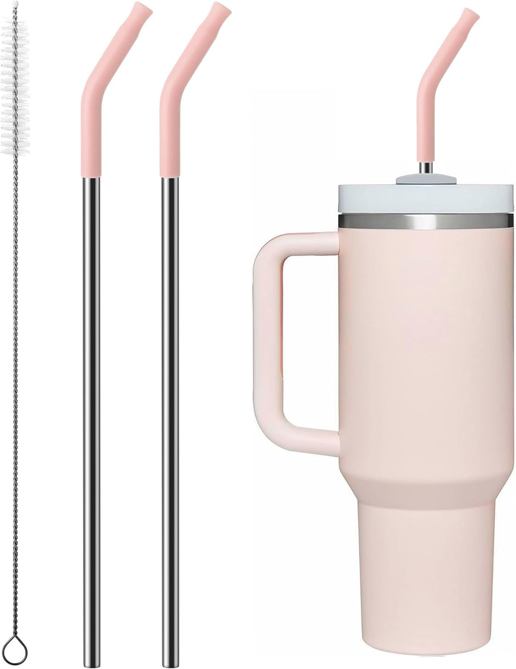 Metal Straw with Silicone Tip for 40oz Stanley Cup, 2 Pcs Stainless Steel Straws Replacement for Stanley 40 oz