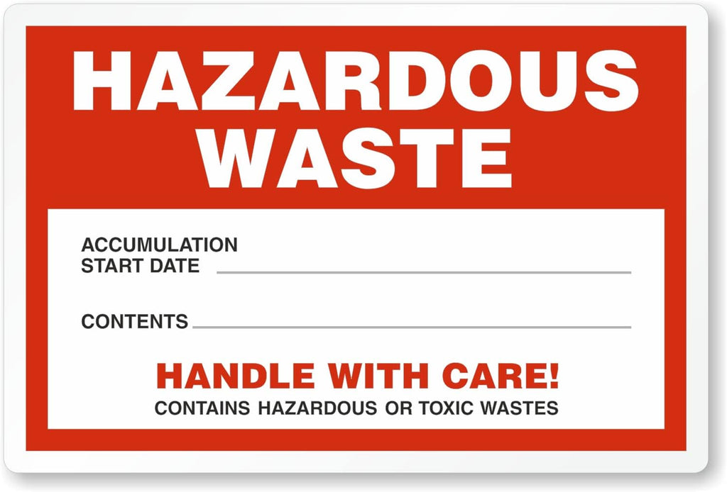 Pack of 100 Hazardous Waste Accumulation Handle with Care Warning Labels in a Roll | 6" x 4" Plastic