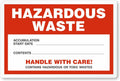 Pack of 100 Hazardous Waste Accumulation Handle with Care Warning Labels in a Roll | 6" x 4" Plastic