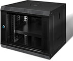 9U Wall Mount Server Cabinet IT Network Rack Enclosure Lockable Glass Door Black