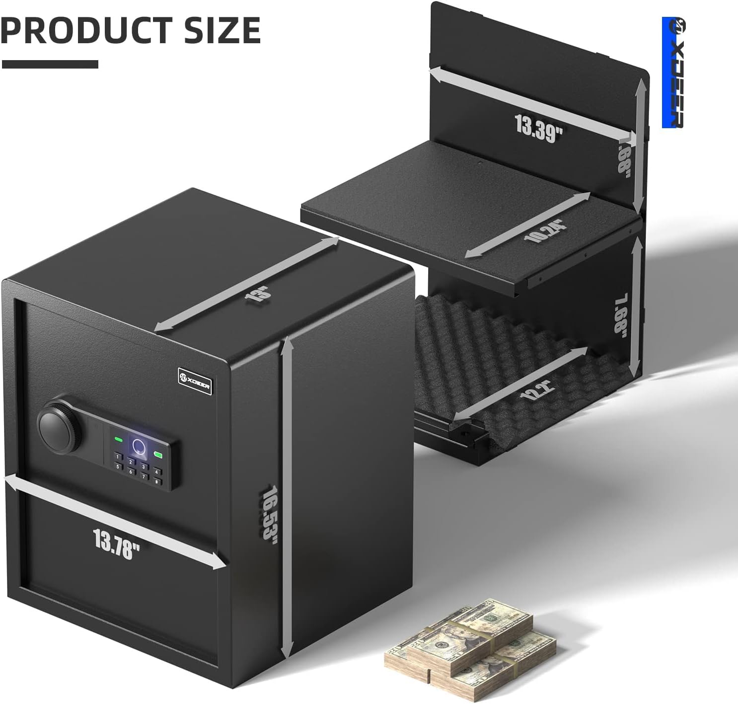 1.69 CuFt Biometric Safe with Fireproof Bag, Home Safe for 4 Pistols | Fingerprint Safe Box with Backlit Keypad & LED