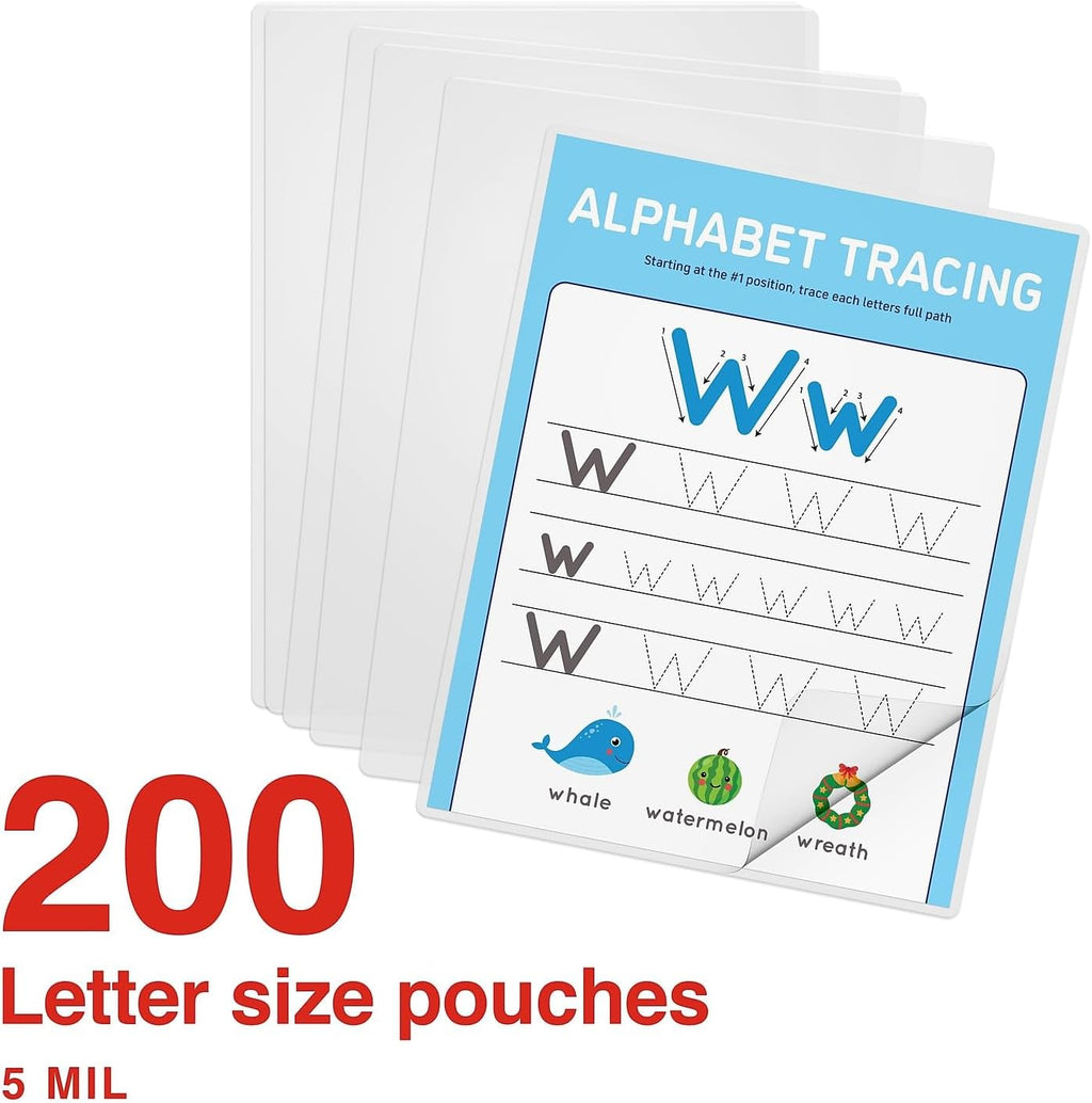 Thermal Laminating Pouches, Letter Size, 5 Mil, 200/Pack | 9 x 11.5 inch pouches for heavy-duty document protection