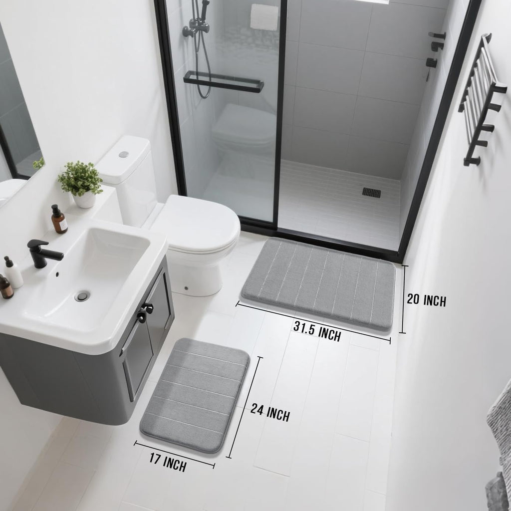 Memory Foam Bathroom Rugs Sets 2 Piece - Super Soft Absorbent Quick Dry Bath Mat Set, Machine Washable Non Slip Floor