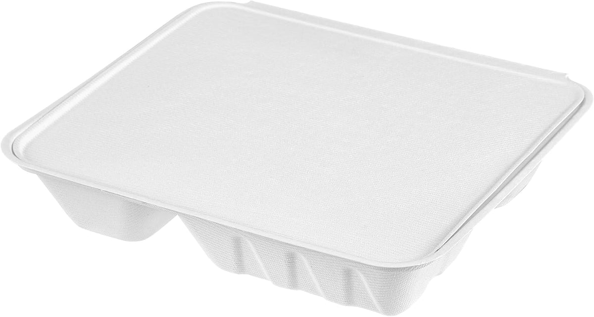 White Bagasse Rectangle Clamshell Container, 100 Ct