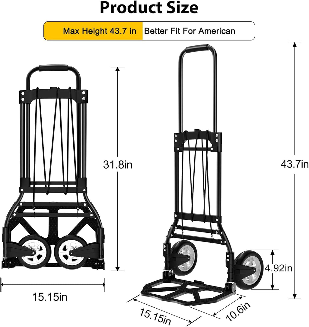 Folding Hand Truck and Dolly, 200 LB Capacity Aluminum Cart with Extended Handle for Travel, Moving, Shopping, Office
