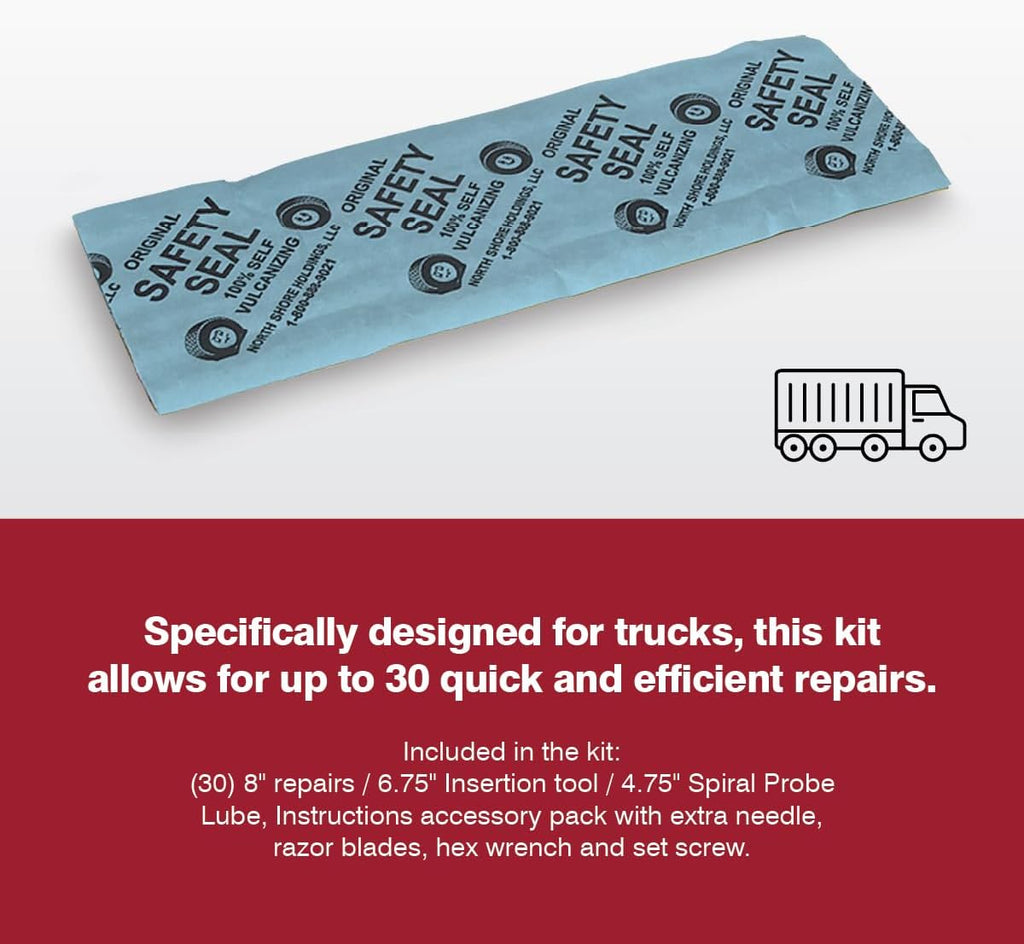 Tire Repair Kit – Truck Deluxe Kit, 30 Repairs (8"), 4.75" Probe, Case Kit, Tubeless Tire Repair for Trucks &
