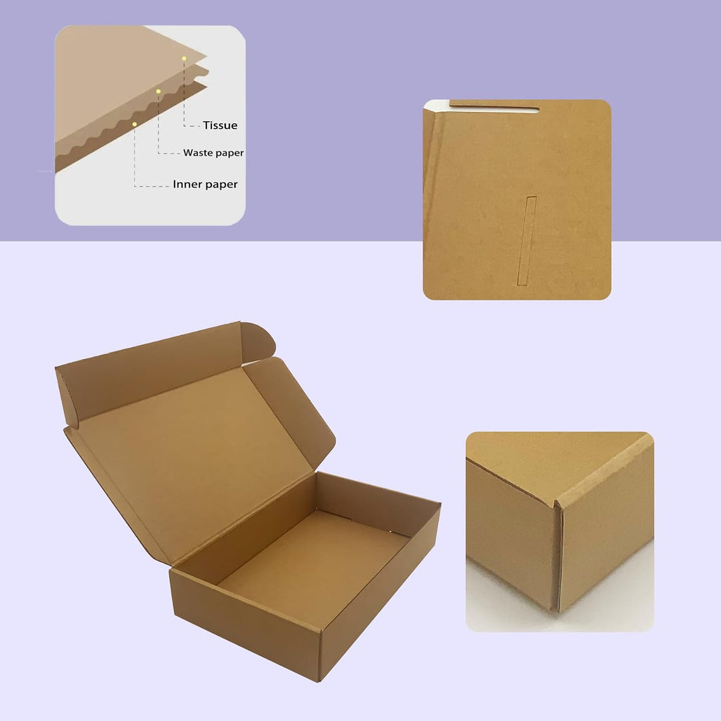 10x6x2 inch Shipping Boxes Bulk 25 Pack, Brown Corrugated Cardboard Mailers