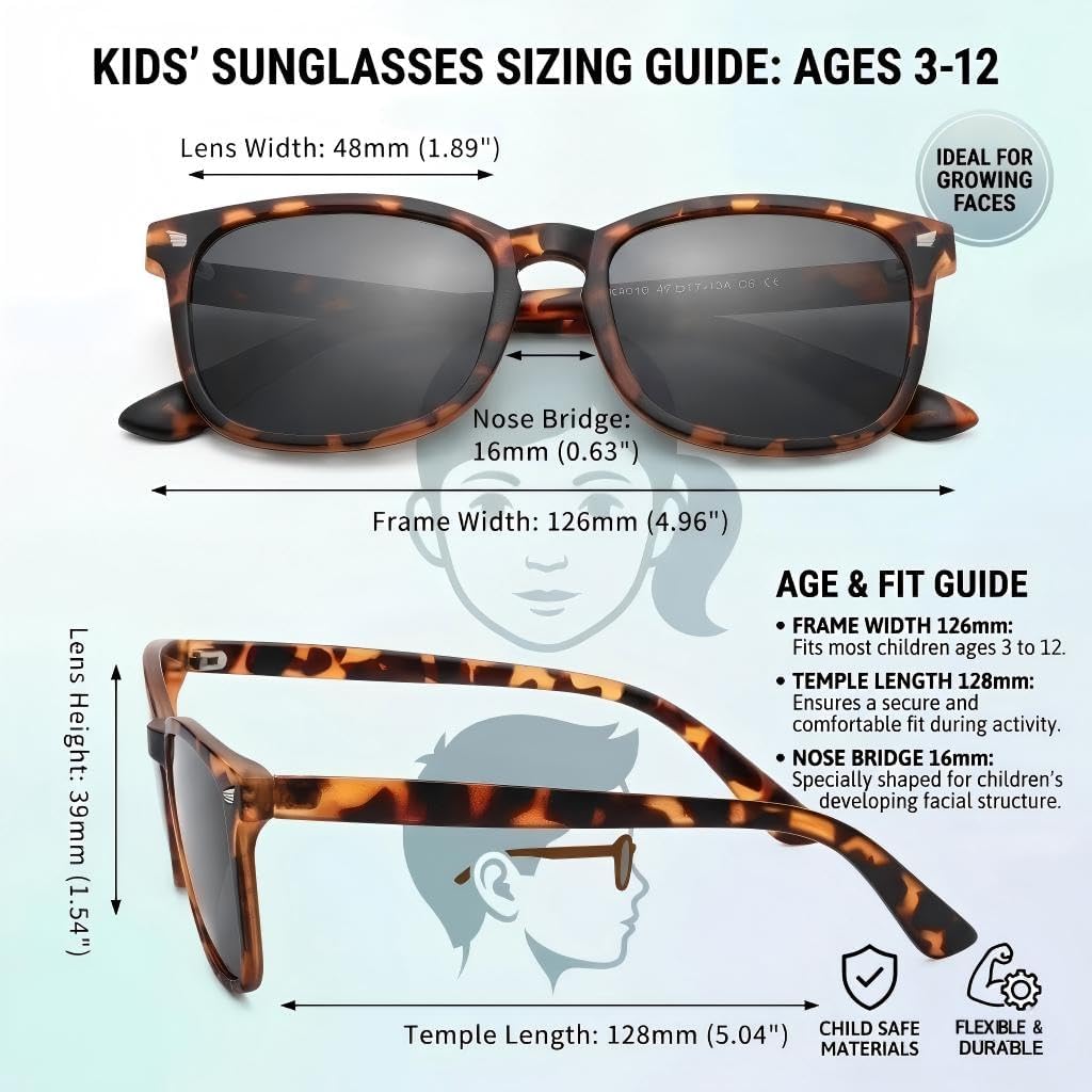 Polarized Kids Sunglasses UV 400 Protection for Girls Boys Classic Retro Style Toddler Shades Age 3-12