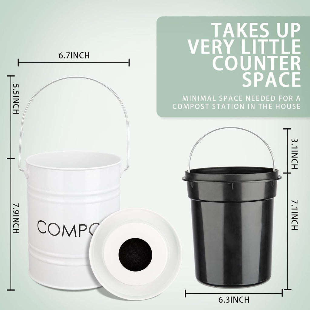 Compost Bin for Kitchen Countertop,1.3 Gal Metal Compost Container | Indoor Compost Bucket with Lid Includes Inner