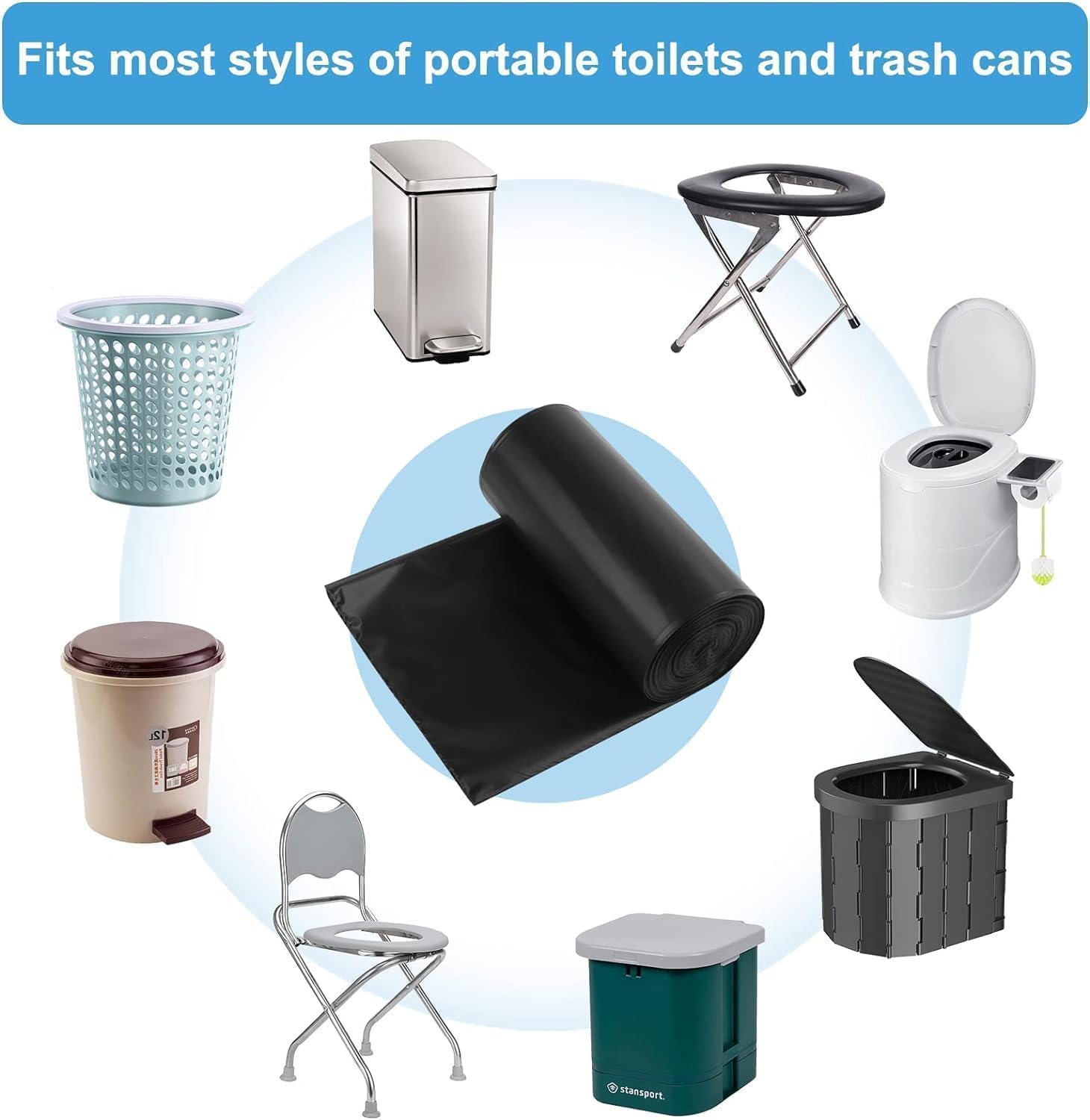 80 Portable Camping Toilet Bags, Biodegradable 8 Gallon Trash Garbage Bags | Portable Toilet Bag for 5-8 Gallon