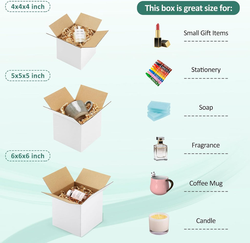 30 Pack Small Shipping Boxes Assorted Sizes, 4x4x4 & 5x5x5 & 6x6x6 10 PCS Each Small Boxes, White Corrugated Box