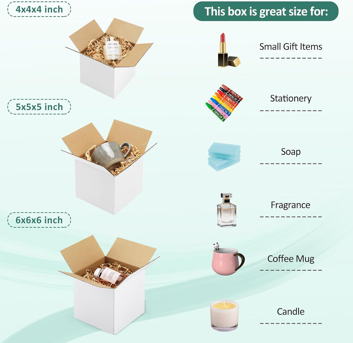 30 Pack Small Shipping Boxes Assorted Sizes, 4x4x4 & 5x5x5 & 6x6x6 10 PCS Each Small Boxes, White Corrugated Box